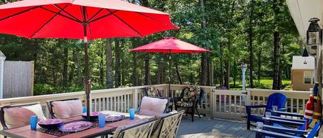 Large deck off the back with gas grill and dining - 11 Cranwood Road Harwich Cape Cod New England Vacation Rentals