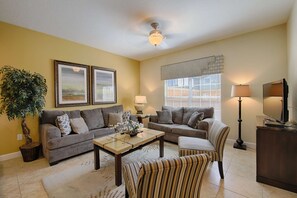 Spacious Living w/Comfortable New Furniture and Pool View