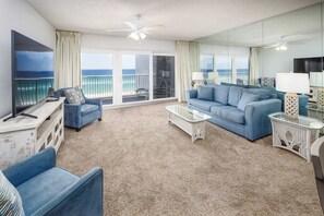 Living Room - Enjoy some cozy family time after a long beach day!
