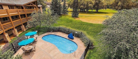 A very relaxing Poolside aerial view from directly above the home