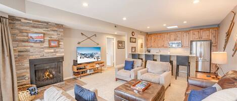 Cozy Up By The Fire & Enjoy The  60" Smart HDTV w Cable, Netflix & DVD! Plenty of Room for Everyone - 2 Loveseats and Large Leather Sofa Sleeper (Quee