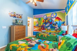 Upstairs Mickey Mouse Themed Twin Bedroom w/En-Suite Bathroom, Flat Screen TV and Large Closet - View #2