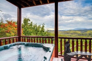 Cabin Exterior | Private Hot Tub | Mountain Views
