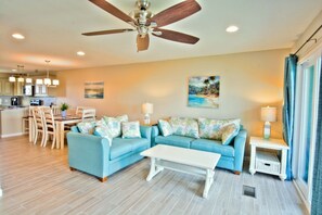 The living area is the perfect place to relax after a long day on the beach!