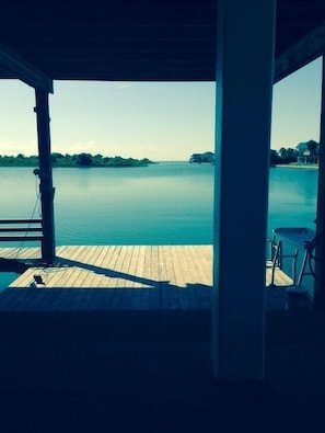 Fishing dock showing access to West Galveston bay.