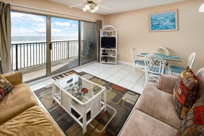 Living Room - The living room view of the gulf is very nice from this third-floor, one-bedroom unit.