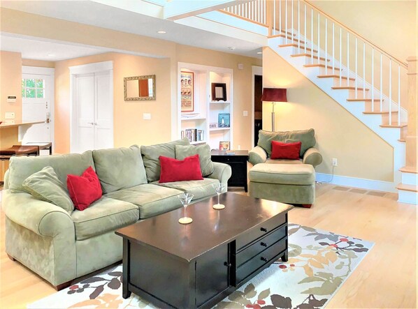 Open living with cathedral ceilings. Stairs to the 2nd floor - 22 Charlene Lane- Harwich- Cape Cod- New England Vacation Rentals