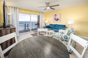 Open concept - cozy beach front living room with great decor and comfortable furniture.