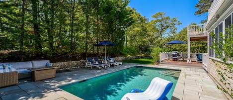 Welcome to Coastal Charm! 
 Relax in the pool at-93 Bucks Creek Road Chatham Cape Cod New England Vacation Rentals