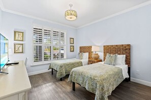 Twin Bedroom with Flat Screen TV; New Beds, Flooring, and Decor; Perfect for Singles or Kids; Entrance to 2nd Bathroom from this Bedroom!
