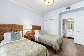 Twin Bedroom with Flat Screen TV; New Beds, Flooring, and Decor; Perfect for Singles or Kids; Entrance to 2nd Bathroom from this Bedroom!