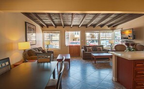 Inside photo showing the dining and family room area