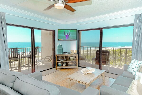 Direct oceanfront, corner condo with breathtaking panoramic views of the coastline.