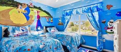 Twin Disney Theme Room, pillow top mattress. HD LED TV 32 inch.
