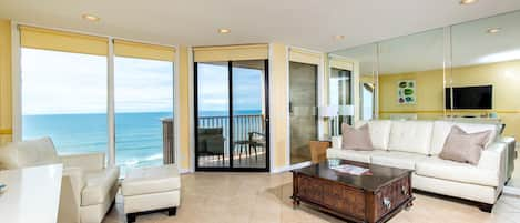 Spacious living room with views