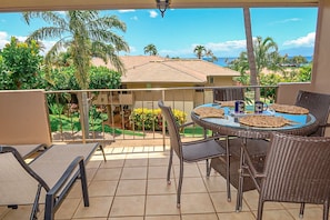 The oversized lanai offers plenty of space to relax