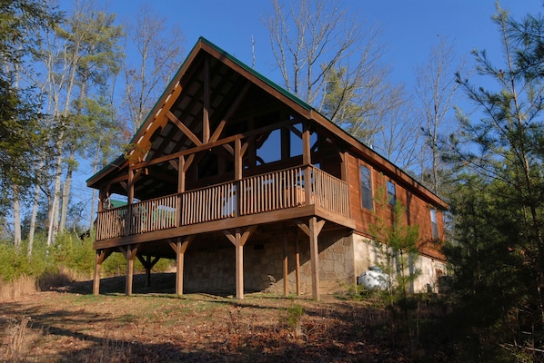 WOW!! WHAT A CABIN #255- Outside View of the Cabin - Great mountain views, easy access, and privacy with an acre of wooded land!