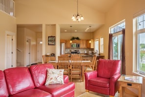 The open floor plan of the home is perfect for visiting with friends and family.