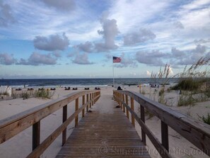 Sundown - boardwalk to the beach