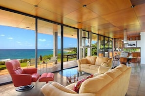 The living room - 10 foot high walls of glass to the Pacific