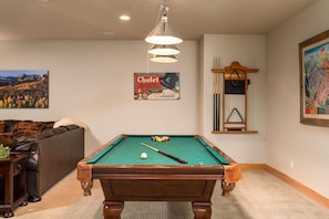 Pool table ready and waiting for a game in the lower level lounge