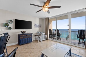 Gulf View Living Area with Sleeper Sofa