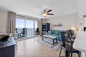Gulf View Living Area with Sleeper Sofa
