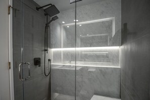 Newly renovated bathroom with walk-in shower