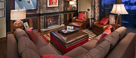 Great room with fireplace and flat screen TV