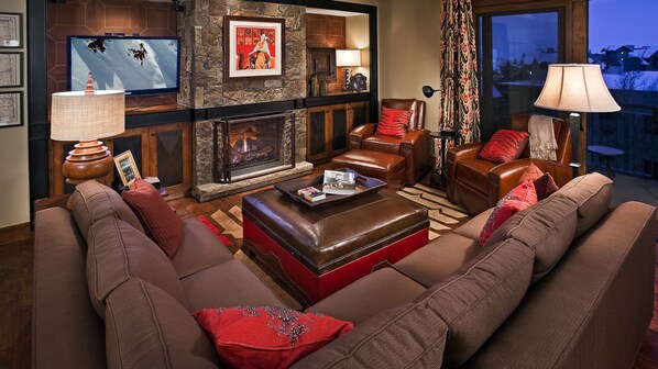Great room with fireplace and flat screen TV