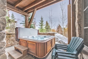 6-seat hot tub on lower level on private patio overlooking Park City Golf Course and mountains