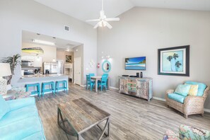 Updated interior with new cozy chairs to relax in while enjoy the flat screen TV