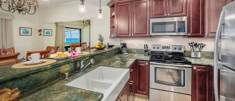 Poipu Sands 424 Renovated Kitchen with Stainless Steel Appliances