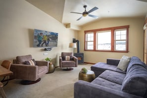 Gorgeous views and wood-burning fireplace in the main living area