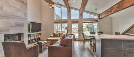 Completely Renovated Black Bear Penthouse A - Entry into Living Room, Kitchen and Dining with Beautiful Hardwood Floors Throughout