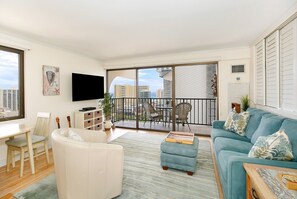 55" Flatscreen in Ocean-View Living Room