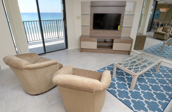 Living room looking out to the beach