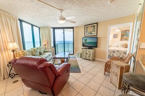 The great room has windows everywhere for magnificent beach views everywhere you look.