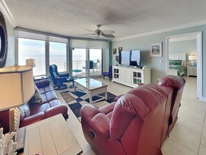 Living Room - Balcony Access, Ocean Views + TV