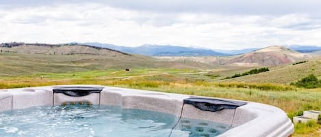 Private hot tub on lower porch with a fabulous view day and night