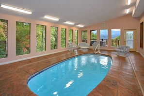 Beautiful Private Indoor Pool - Spacious, private heated pool with mountain views, pool room furnishings, and half bath room for your ultimate getaway to Gatlinburg!