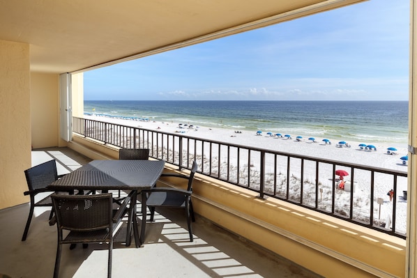 Enjoy gulf front views from the private balcony