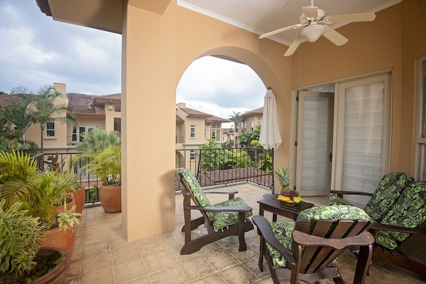 Terrace with resort view.