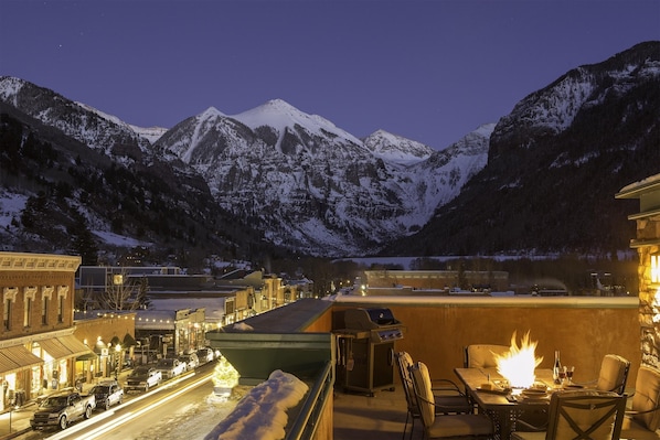 The Rooftop - One of the most sought after properties. Elegant gorgeous views overlooking Telluride. A fire table completes this one of a kind property.