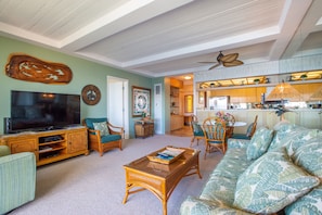 Walking in from the lanai, you are welcomed into the living room
