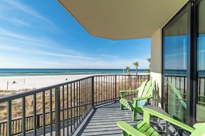 Plenty of seating on your beachfront balcony