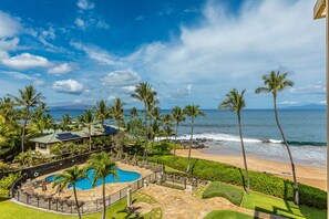 Views of oceanfront pool and Pacific Ocean from your lanai