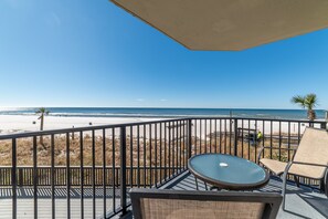 Morning coffee or evening sunset celebrations are best on your private balcony.