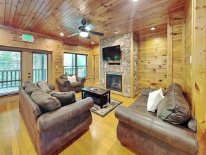 Living Room - Smart TV, Fireplace, Open to Kitchen/Dining Area - First Floor