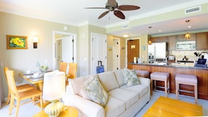 Enjoy a drink or snack in this cozy, peaceful living room